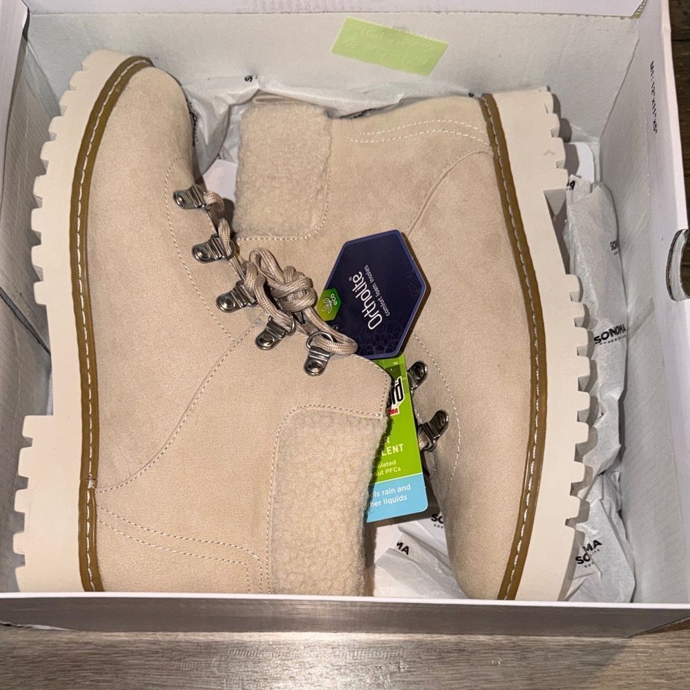 Sonoma Cream Suede Lace-Up Lug Sole Boots